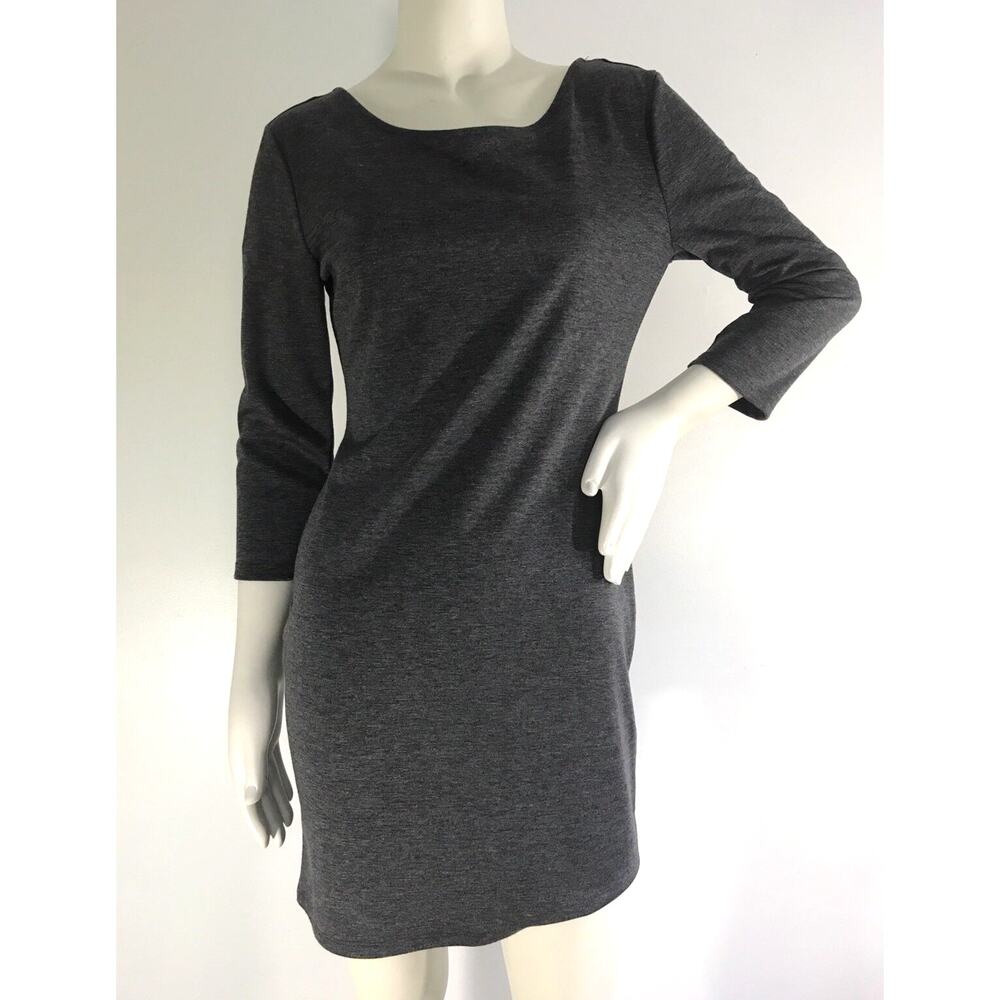 Forever 21 Gray Knit 3/4 Sleeve Straight Mini Dress Womens L Scoop Back